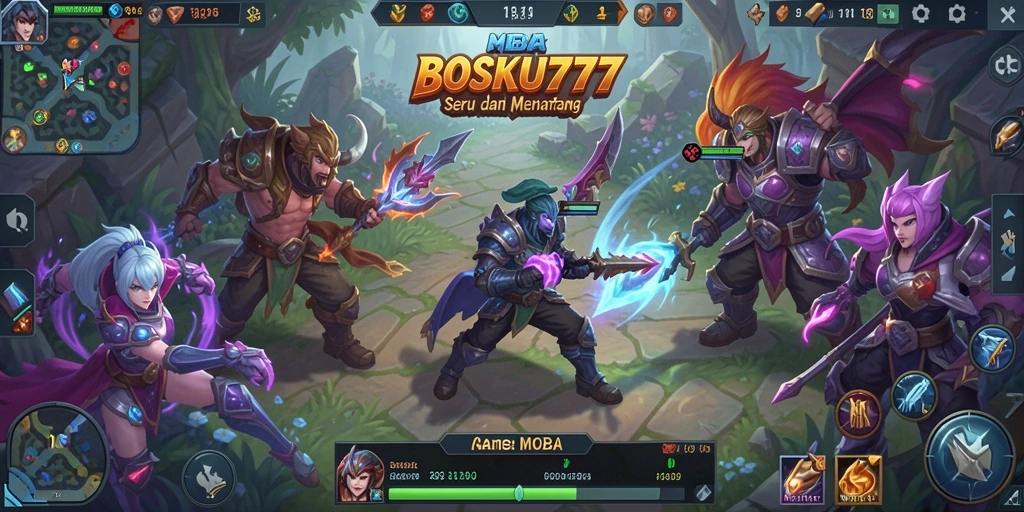 Tampilan gameplay seru dari BOSKU777 menampilkan aksi pertempuran tim yang intens.