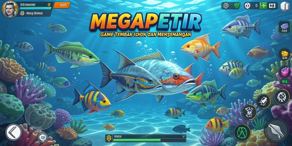 Tampilan gameplay seru MEGAPETIR saat menembak ikan.