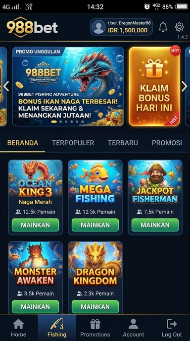 Tampilan utama aplikasi 988bet yang intuitif.